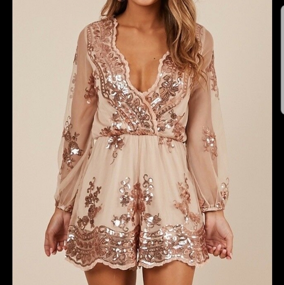 SHOWPO BIG BALLER Romper Rosegold Sequin Party Size 4 - Picture 5 of 6